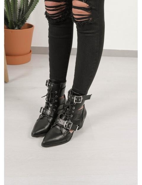 Botin Cut Out Negro Hebillas