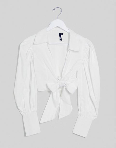 Blusa Con Parte Delantera Anudada En Blanco De Influence