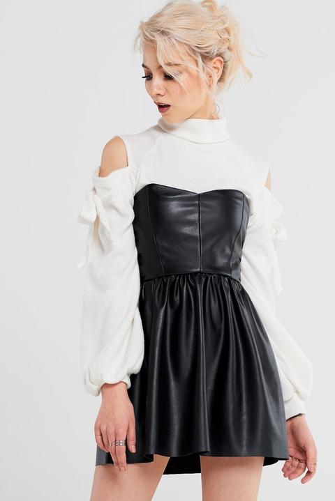 off shoulder leather dress