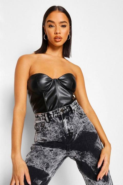 Womens Pu Pointed Hem Corset Top - Black - 12, Black