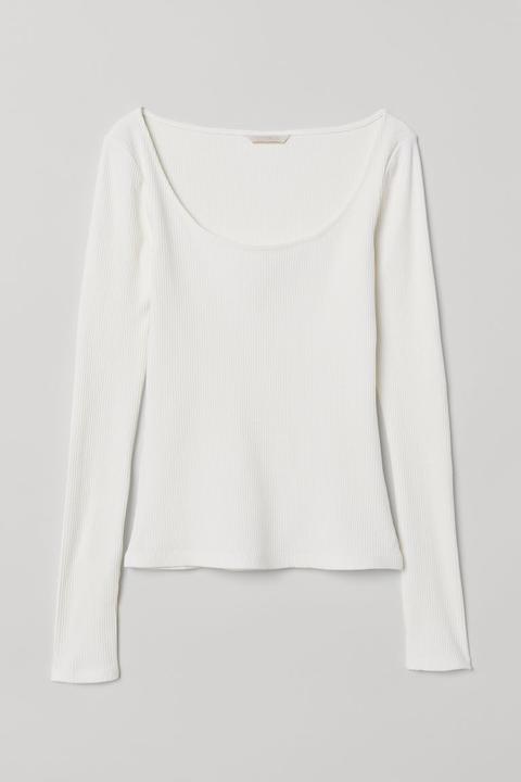 H & M - Top En Punto De Canalé - Blanco