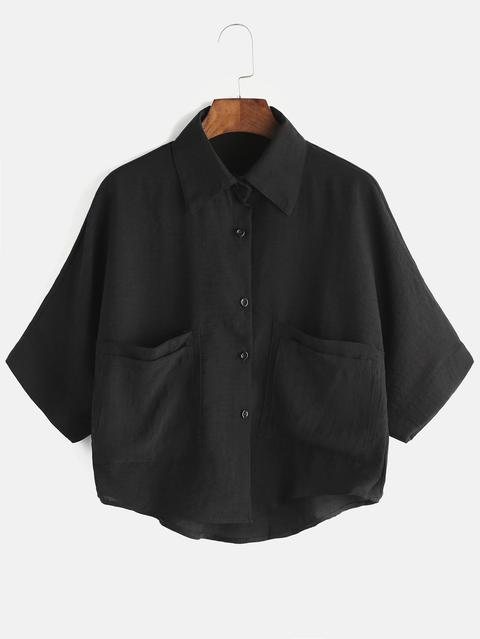 Singolo Tasche Breasted Doppio Alto Basso Camicia