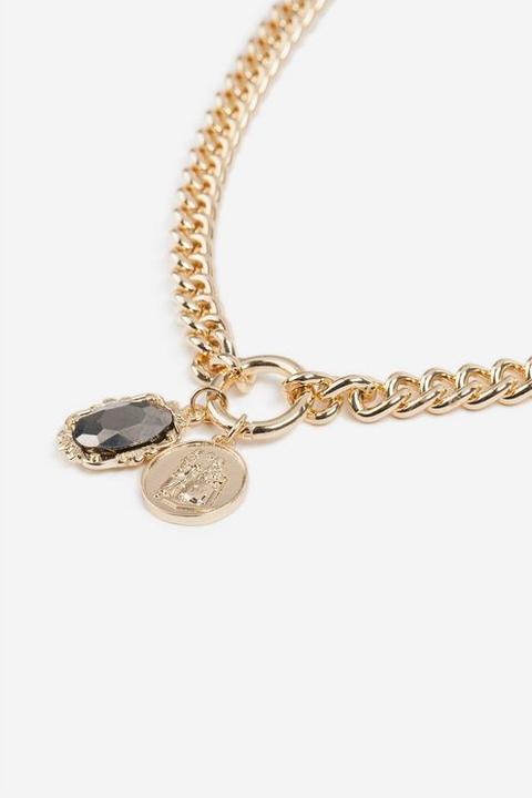 Womens **stone And Coin Necklace - Gold, Gold