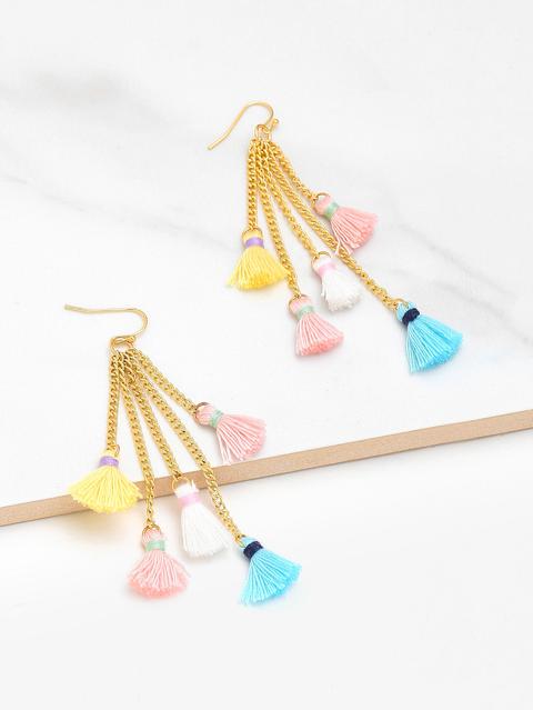 Pendientes Con Diseño De Cadena Y Borlas