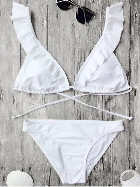 Traje De Bikini De Volantes Con Relleno Con Nudo En Espalda