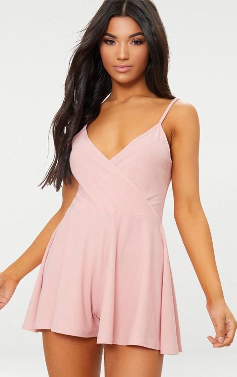 Pink Crepe Strappy Wrap Playsuit