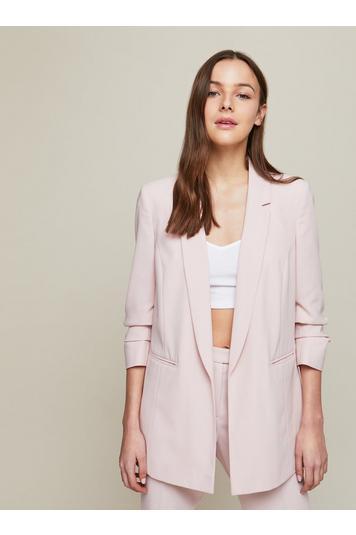 Womens Blush Ruched Sleeve Blazer, Nude