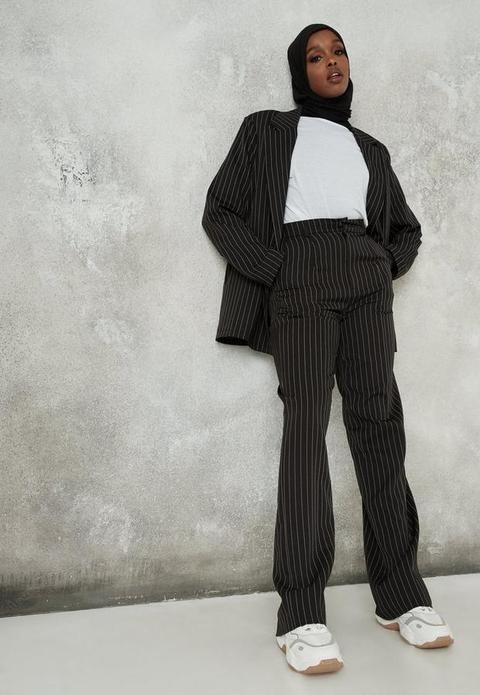 Black Co Ord Pinstripe Wide Leg Trousers, Black