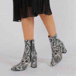 Raya Pointed Toe Ankle Boots In Black Snake Print