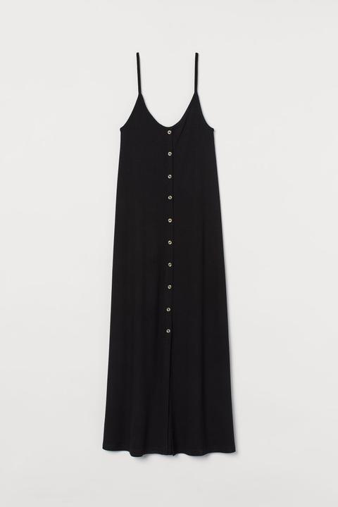 Vestido De Canalé Con Botones - Negro