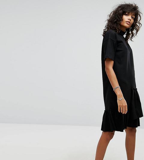 Noisy May High Neck Asymmetric Ruffle Dress - Black