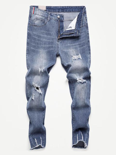 A Tinta Unita Strappato Blu Jeans Da Uomo