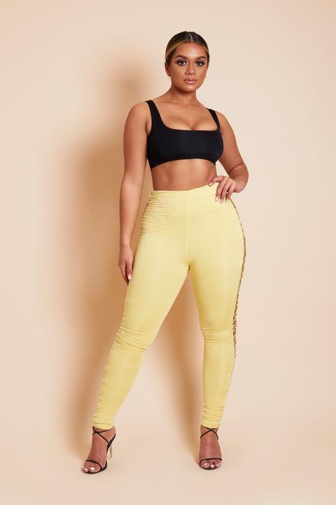 Lace Me Down Leggings - Mellow Yellow