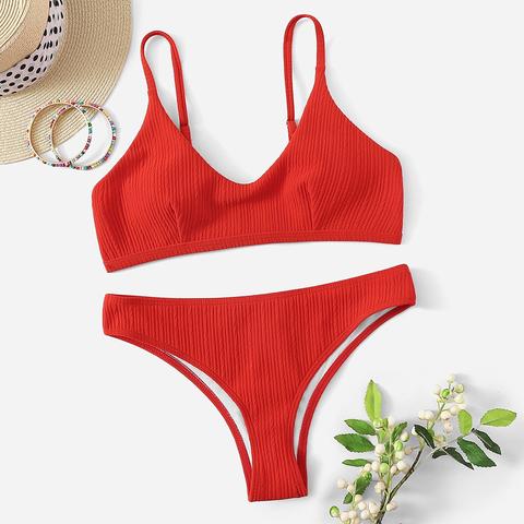 Bikini De Canalé Con Costura Con Braga