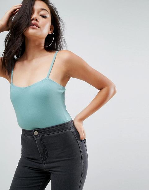 Asos - Body Con Spalline E Scollo Quadrato - Blu