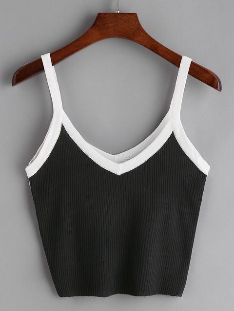 Black Contrast Trim Ribbed Cami Top