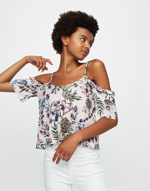 Camiseta Hombros Cut Out Flores
