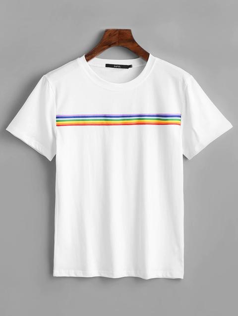 T-shirt Con Motivo A Righe Di Arcobaleno White