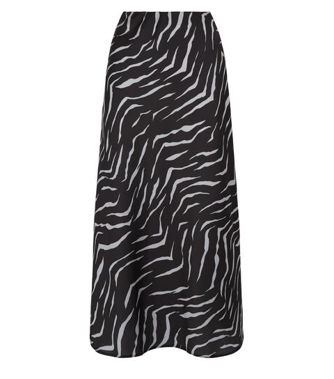 Light Grey Zebra Print Bias Cut Midi Skirt New Look