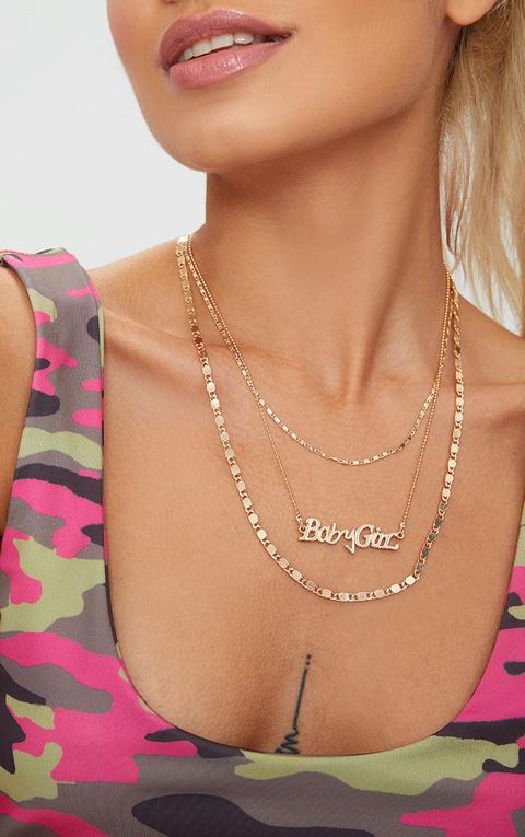 Gold Triple Layered Baby Girl Slogan Necklace