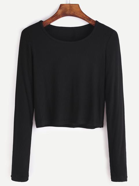 Camiseta Con Mangas Largas Crop Negro