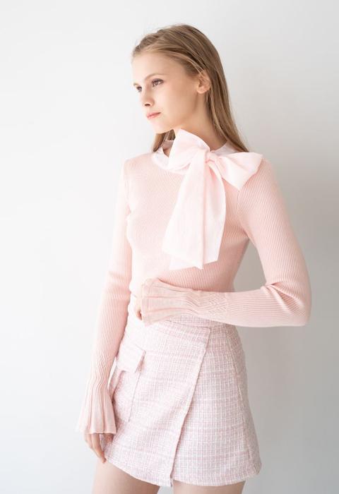 Fancy With Bowknot Knit Top In Pink