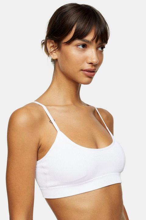 White Branded Seamless Padded Crop Bra