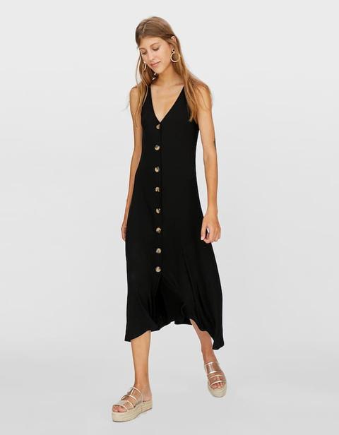 Vestito Midi Con Bottoni Nero