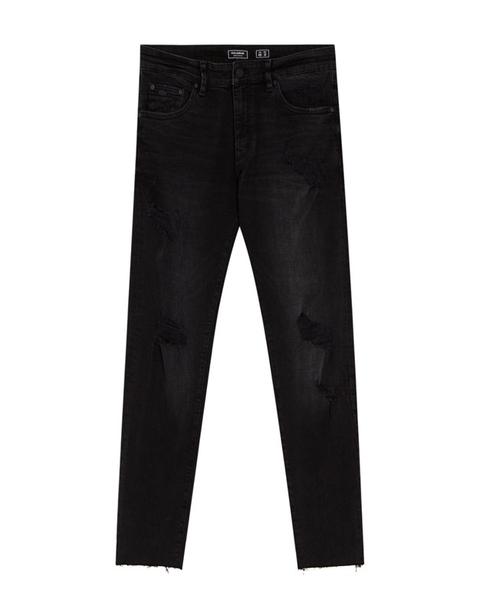 Jeans Skinny Fit Negros Con Rotos