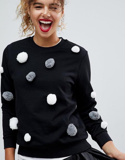 Asos Christmas - Felpa Con Pompon - Nero