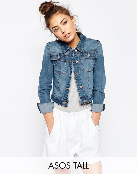 Chaqueta Vaquera De Efecto Encogido Con Lavado En Azul Medio De Asos Tall