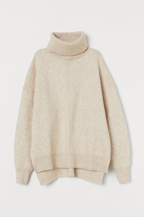 H & M - Pullover Dolcevita In Maglia - Beige