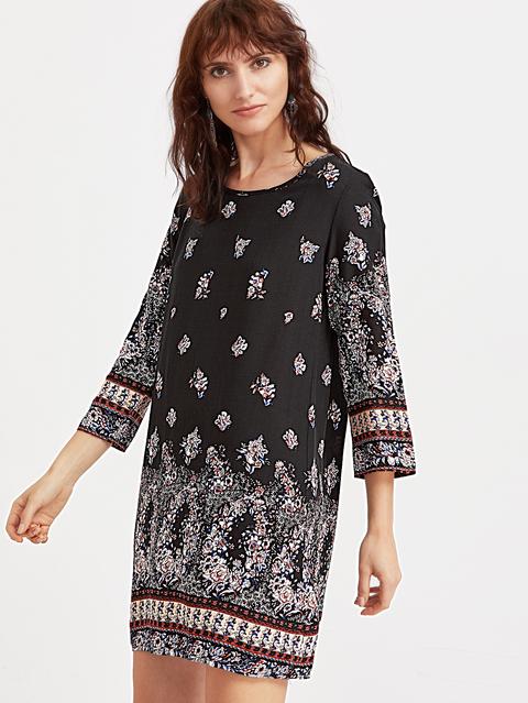 Nero Con Stampa Floreale Dress Tunica