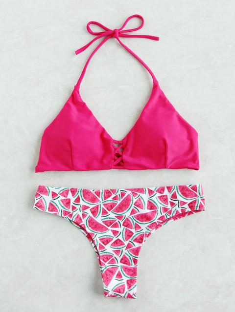 Watermelon Print Criss Cross Triangle Bikini Set