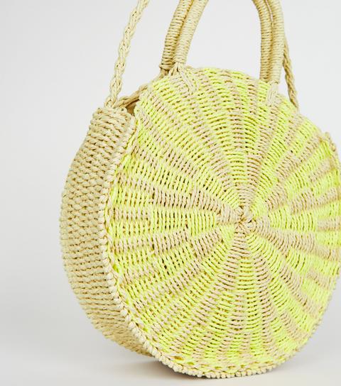 Yellow Neon Straw Effect Round Bag New Look