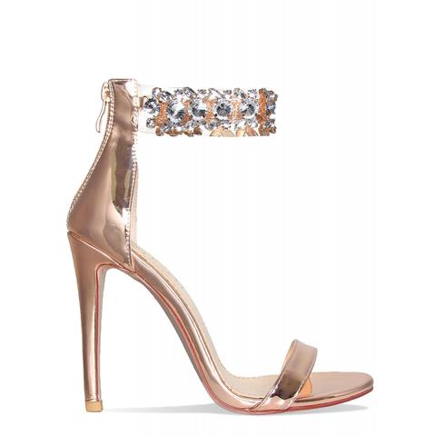 Belle Rose Gold Gem Clear Heels