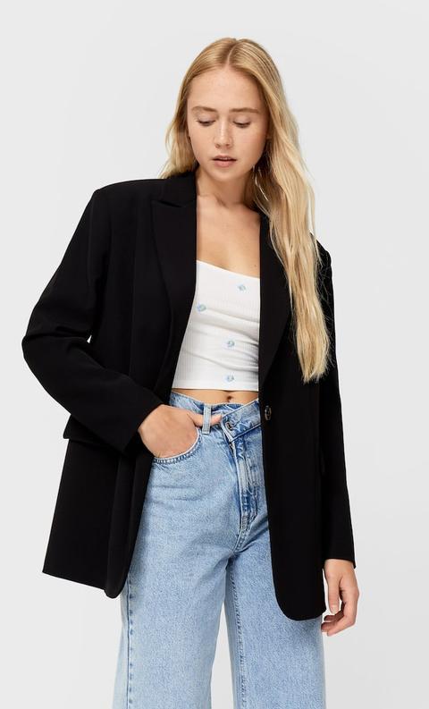 Stradivarius Veste De Tailleur Style Boyfriend Noir M