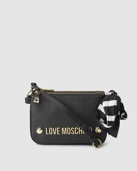 Love Moschino - Bandolera Pequeña De Mujer En Negro Con Doble Compartimento