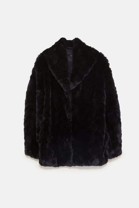 black faux fur coat zara