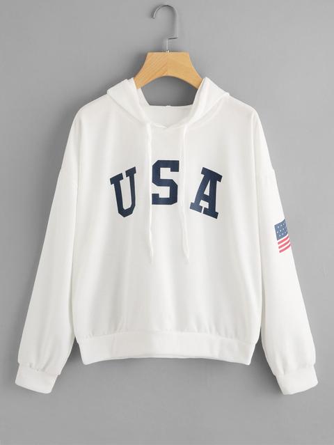 Felpa Con Cappuccio Stampa Bandiera Americana