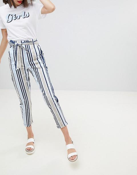 Stradivarius - Gestreifte Hose Mit Geschnürter Taille - Mehrfarbig