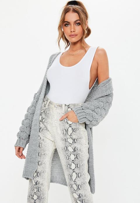 Gray Bobble Sleeve Chunky Cardigan