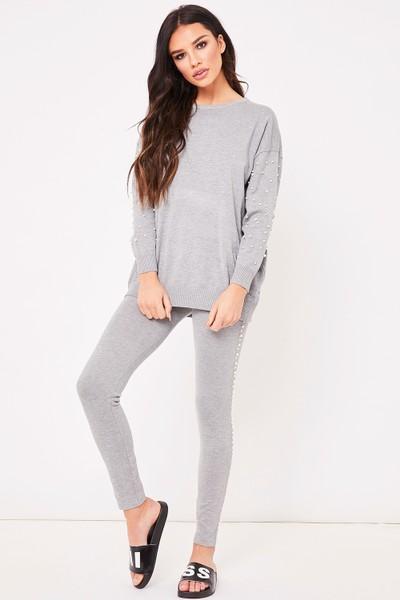 Claudia Grey Pearl Embellished Loungewear Set