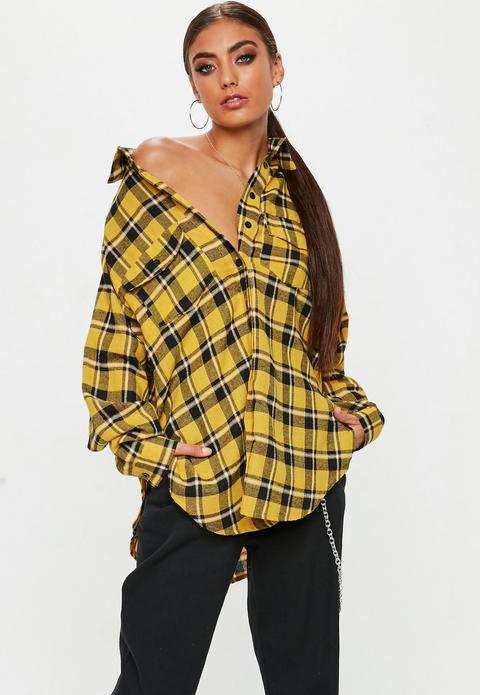 Tall Yellow Basic Plaid Shirt