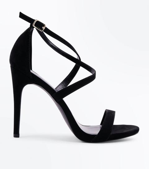 Black Suedette Strappy Stiletto Heel Sandals New Look