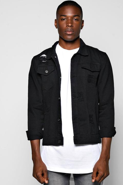 Black Denim Jacket With Abrasions