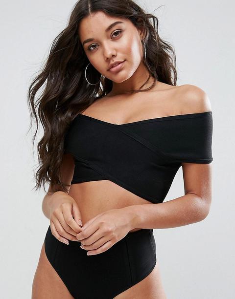 Missguided - Top Bikini Attillato Con Scollo Bardot - Nero