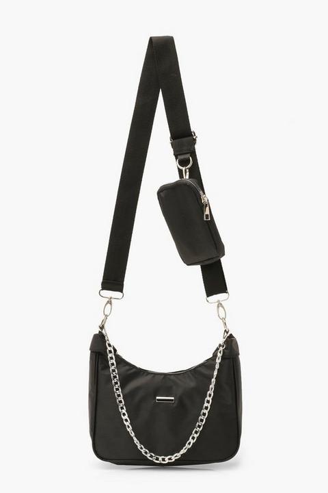 Womens Nylon Multi Way Cross Body Bag With Mini Bag - Black - One Size, Black