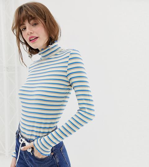 Top De Canalé Con Cuello Subido Y Diseño Multicolor De Monki