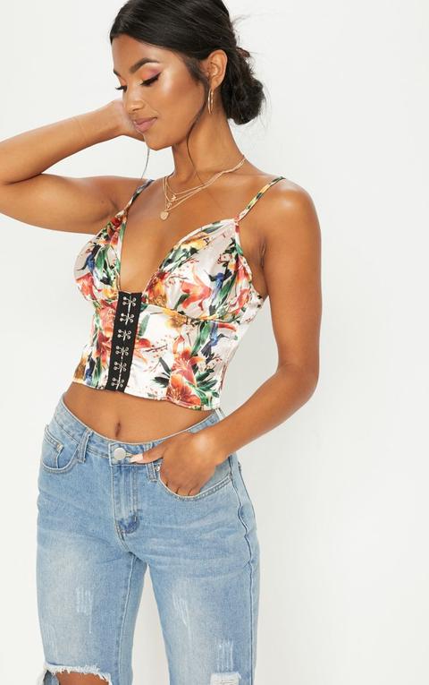 Nude Printed Hook And Eye Bralet